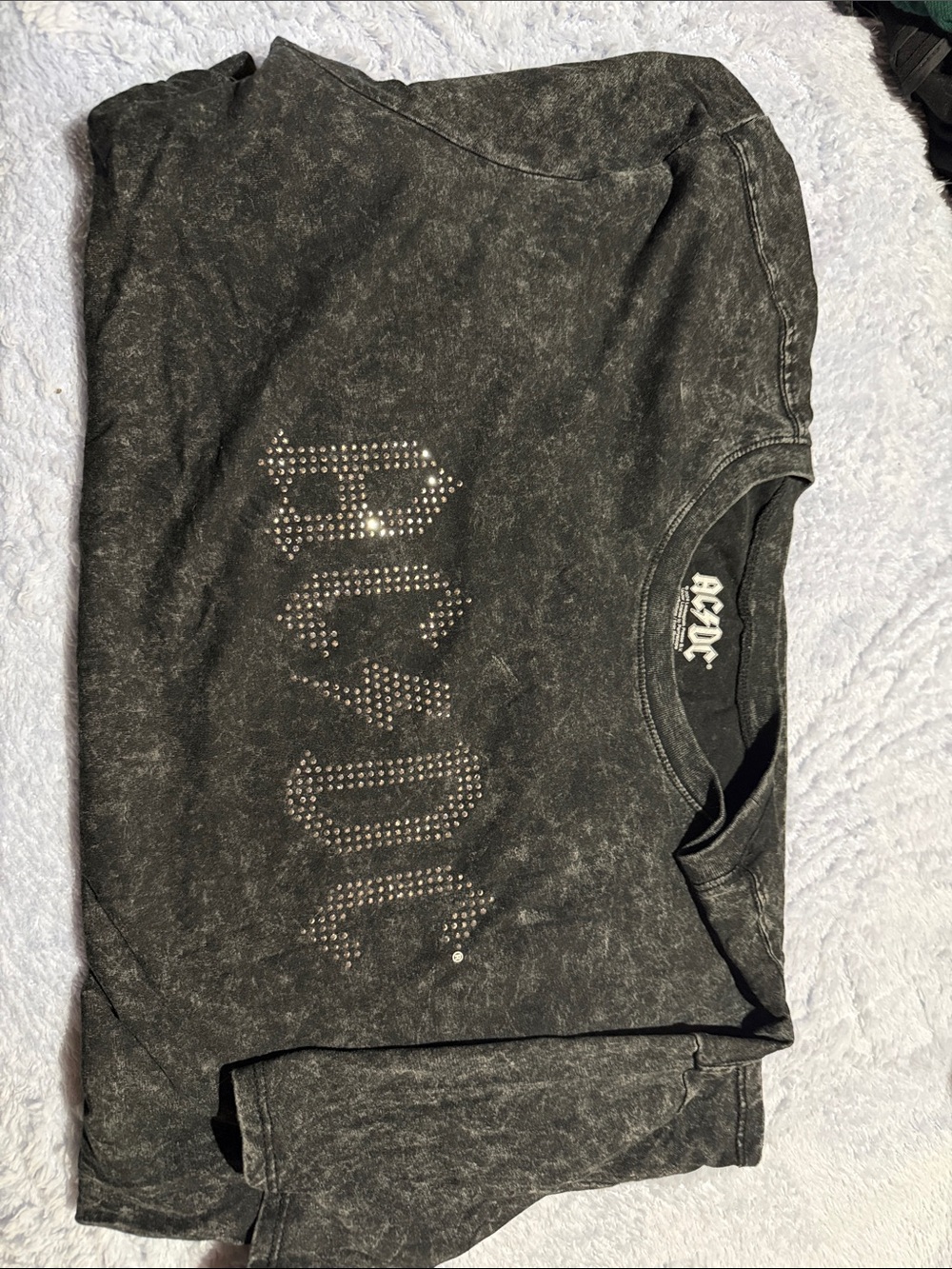 AC/DC Black Acid-Wash Studded Logo shirt